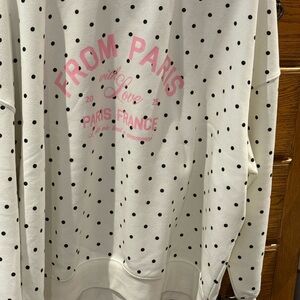 Zoe + Liv White Polka Dot Sweatshirt with Pink Print